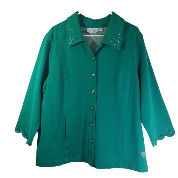 DREAM JEANNES, QUACKER FACTORY XL Green, Rhinestones, 3/4 Length Sleeves Jacket - Picture 3 of 10